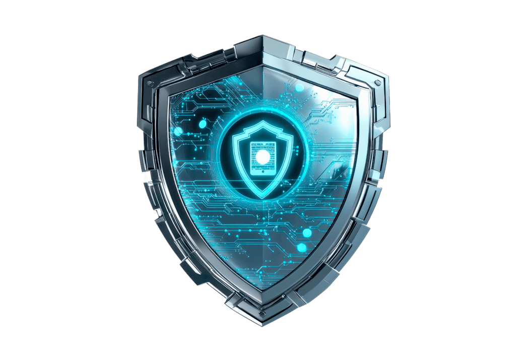 A digital shield icon prominently displayed over a car silhouette, symbolizing robust digital protection and security